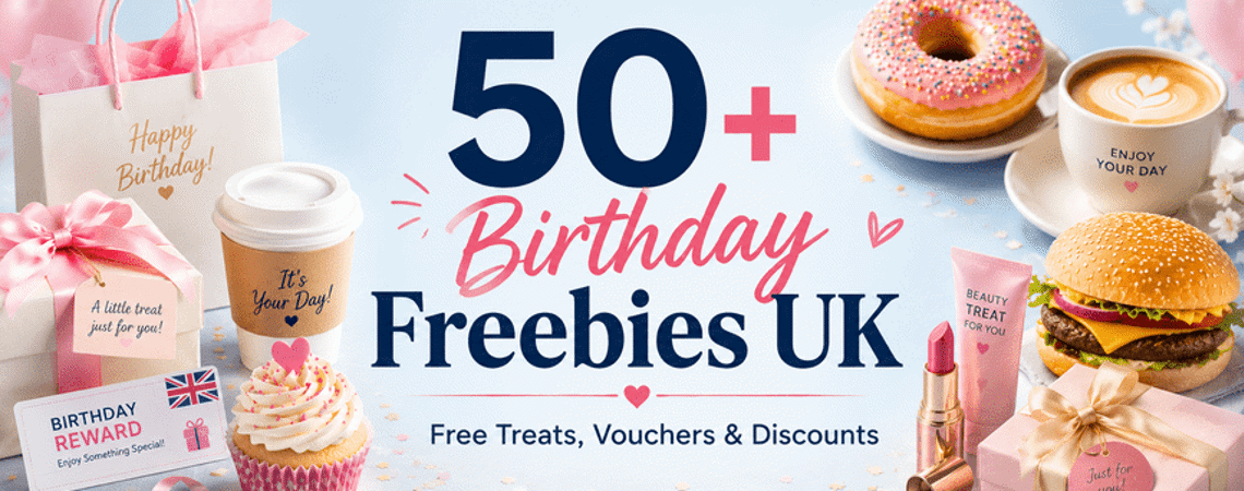 Birthday freebies UK featuring free treats, vouchers, gifts and discounts